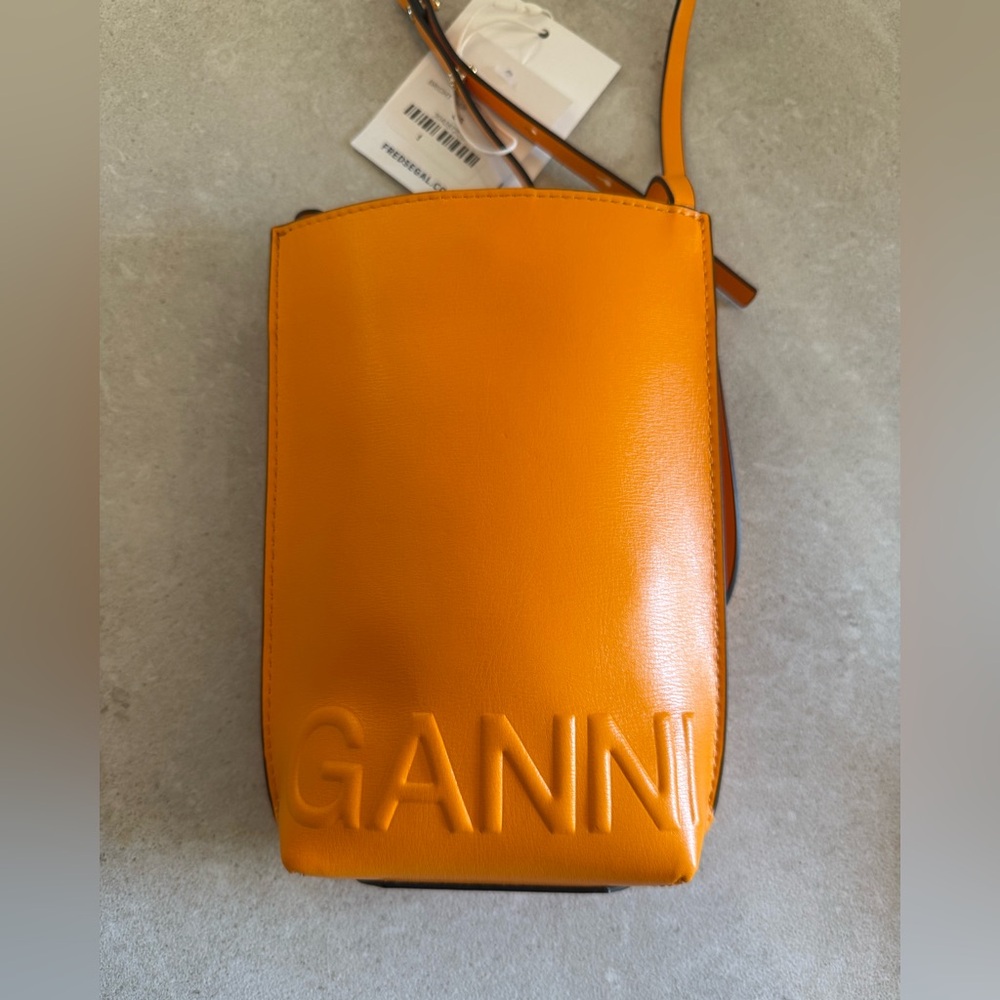 Ganni Orange Embossed Leather Crossbody Bag